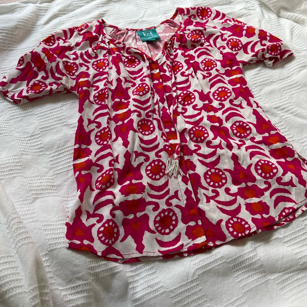 ESCAPADA Blouse Top Abstract Pink Beaded Girly Feminine Beachy Lightweight XS
